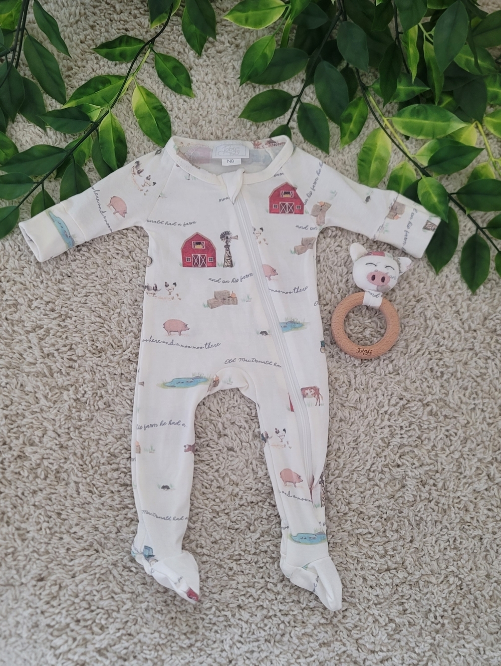 Baby Boy Old Mcdonald Farm Onesie/Sleeper (Newborn)